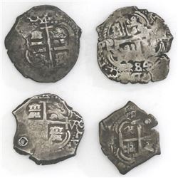 Lot of four Potosi, Bolivia, cob 4 reales, Charles II and Philip V, dates as follows: 1684VR, 1685VR