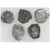 Image 1 : Lot of five Potosi, Bolivia, cob 2 reales: 1747q, 1761V-(Y), 1765V-(Y), 1766V-Y, and 1771V-(Y).