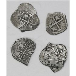 Lot of four Potosi, Bolivia, cob 1R of Charles II: 1672E, 1681V, 1690VR and 1694VR.