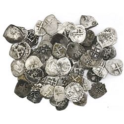 Lot of 65 Potosi, Bolivia, cob 1/2R, various periods (one shield-type), some with dates.