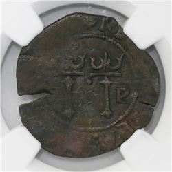 Santo Domingo, Dominican Republic, copper 4 maravedis, Charles-Joanna, mintmark S-P, assayer F to le