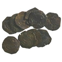 Lot of ten Santo Domingo, Dominican Republic, copper 4 maravedis, Charles-Joanna, assayer F.