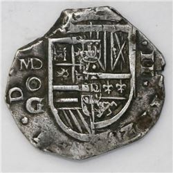 Madrid, Spain, cob 2 reales, Philip III, assayer oG below MD mintmark to left (ca. 1620).