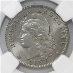 Argentina, 20 centavos, 1897, NGC MS 65.