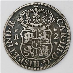 Potosi, Bolivia, pillar 2 reales, Charles III, 1768JR, no dot over mintmark.