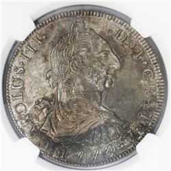 Potosi, Bolivia, bust 8 reales, Charles III, 1774JR, NGC MS 61.