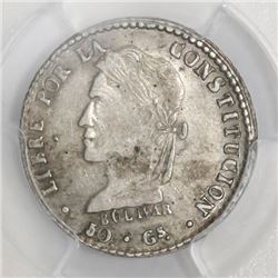 Potosi, Bolivia, 1 sol, 1860FJ, PCGS AU53. Rare dot betw. denomination