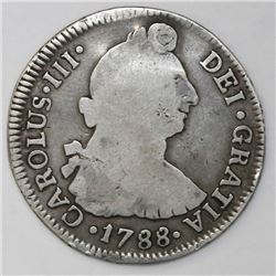 Santiago, Chile, bust 2 reales, Charles III, 1788DA.