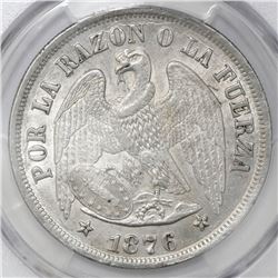 Santiago, Chile, 1 peso, 1876, PCGS AU detail / scratch.