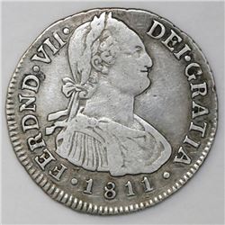 Popayan, Colombia, bust 2 reales, Ferdinand VII (bust of Charles IV), 1811JF.