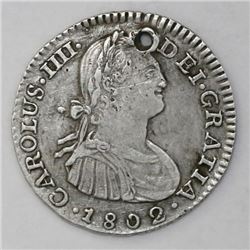 Bogota, Colombia, bust 1 real, Charles IV, 1802JJ.