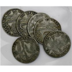 Lot of six Bogota, Colombia, 8 reales: 1839RS, 1840RS (2), 1843RS (2), 1845RS.