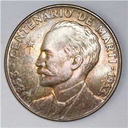 Cuba, 1 peso, 1953, Jose Marti Centennial, NGC MS 64.