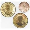 Image 1 : Lot of three Cuba off-metal brass test strikes, 1977: 20 pesos (2), Gomez and Agramonte; 1 peso, Ces