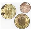 Image 2 : Lot of three Cuba off-metal brass test strikes, 1977: 20 pesos (2), Gomez and Agramonte; 1 peso, Ces