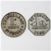 Image 1 : Lot of two St. Thomas, Danish West Indies, copper-nickel merchant tokens, ca. 1880 and 1890.