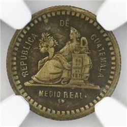 Guatemala, brass trial strike or pattern 1/2 real, 1890, NGC XF 45, ex-Richard Stuart (stated on lab