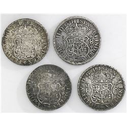Lot of four Mexico City, Mexico, pillar 8 reales, various periods: 1740MF, 1754MM, 1767MF and 1771FM
