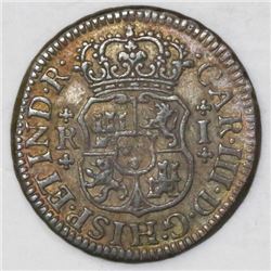 Mexico City, Mexico, pillar 1 real, Charles III, 1766M.