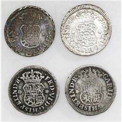 Lot of four Mexico City, Mexico, pillar 1/2R, various periods: 1748M, 1752M, 1758M and 1769M.