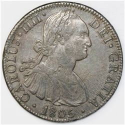 Mexico City, Mexico, bust 8 reales, Charles IV, 1805TH (narrow date).