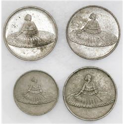 Lot of four Panamanian nickel casino tokens, early 1900s(?).