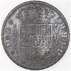 Madrid, Spain, milled 8 reales, Philip V, 1734JF.