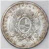 Image 1 : Uruguay, 1 peso, 1895, Paysandu issue struck over Brazil 2000 reis.