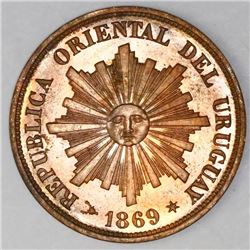 Uruguay (struck at the Heaton mint, England), copper 1 centesimo, 1869H, NGC MS 65 RB, ex-Heaton Min