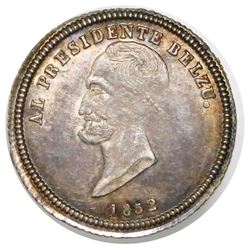 Potosi, Bolivia, 1 sol-sized silver medal, 1852, Belzu, NGC 63+, ex-Cotoca.