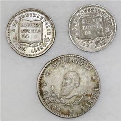 Lot of three Potosi, Bolivia, silver proclamation medals, 1866-68, ex-Cotoca: 1/4 melgarejo; 1/8 mel