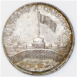 Callao, Peru, "6 reales"-sized silver medal, 1834, General and President Luis Orbegoso, ex-Cotoca.