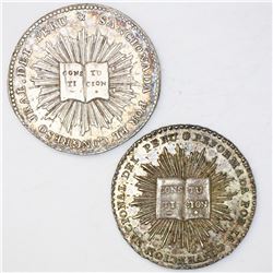 Lot of two Lima, Peru, 2 reales-sized silver proclamation medals, Constitution, ex-Cotoca: 1828 and 