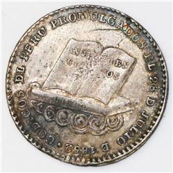 Lima, Peru, 2 reales-sized silver proclamation medal, 1852, President Echenique / Constitution and C