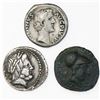 Image 1 : Lot of three small ancients (one Greek AE, one Roman Republic AR and one Roman Empire AR).