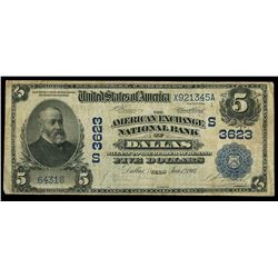 Dallas, Texas, USA, American Exchange National Bank, $5, charter (S)3623, series 1902, date back, se