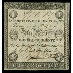 Buenos Aires, Argentina, Provincia de Buenos Aires, 1 peso, 1-1-1844, serial 910114.