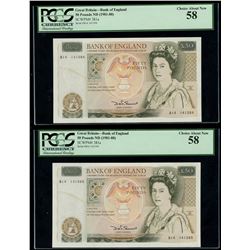 Lot of two London, England, Bank of England, 50 pounds, Elizabeth II, ND (1981-88), PCGS Choice Abou