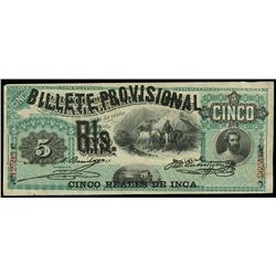 Lima, Peru, Billete Provisional, 5 reales de inca, 1-9-1881.