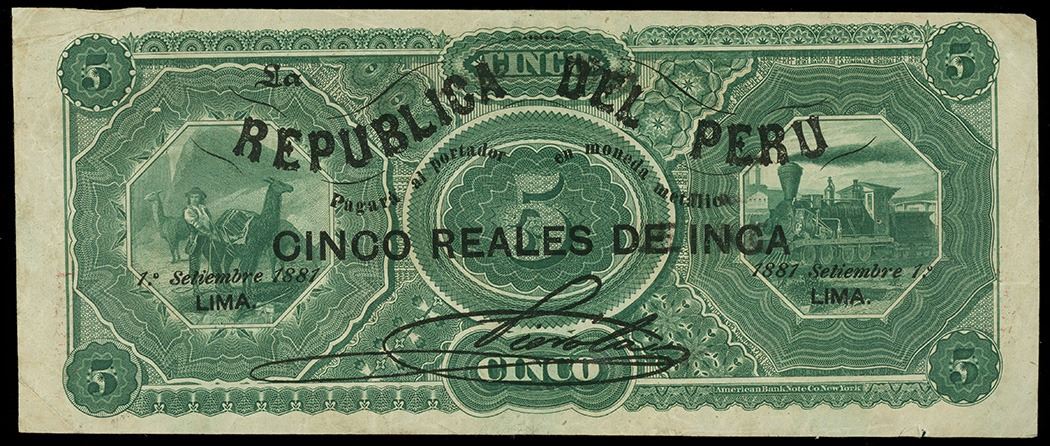 Real Inca Money Lima, Peru, Billete Provisional, 5 reales de inca, 1-9-1881. - Sedwick ...