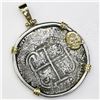 Image 1 : Potosi, Bolivia, cob 8 reales, 1653E, from the Capitana (1654), mounted cross-side out in silver bez