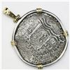 Image 2 : Potosi, Bolivia, cob 8 reales, 1653E, from the Capitana (1654), mounted cross-side out in silver bez