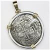 Image 1 : Potosi, Bolivia, cob 8 reales, 1654E, from the Maravillas (1656), mounted cross-side out in silver b