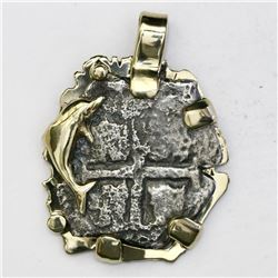 Potosi, Bolivia, cob 4 reales, 1679V, from the Consolacion (1681), mounted cross-side out in artisti