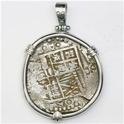 Potosi, Bolivia, cob 8 reales, Philip IV, assayer P, ex-"Panama hoard," mounted cross-side out in si