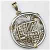 Image 1 : Potosi, Bolivia, cob 8 reales, Philip IV, assayer T, ex-"Panama hoard," mounted cross-side out in si