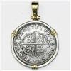 Image 2 : Segovia, Spain, milled 2 reales "pistareen," Philip V, 1721F, mounted in silver bezel with 14K gold 