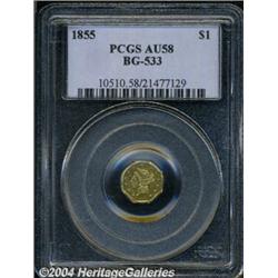 1855[$1] Liberty Octagonal 1 Dollar, BG-533, Low R.4, AU58 PCGS.