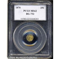 1870[25C] Liberty Octagonal 25 Cents, BG-753, High R.6, MS62 PCGS.