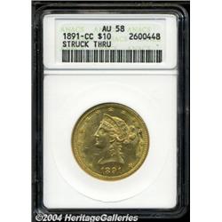 1891-CC[$10] Eagle--Struck Through--AU58 ANACS.
